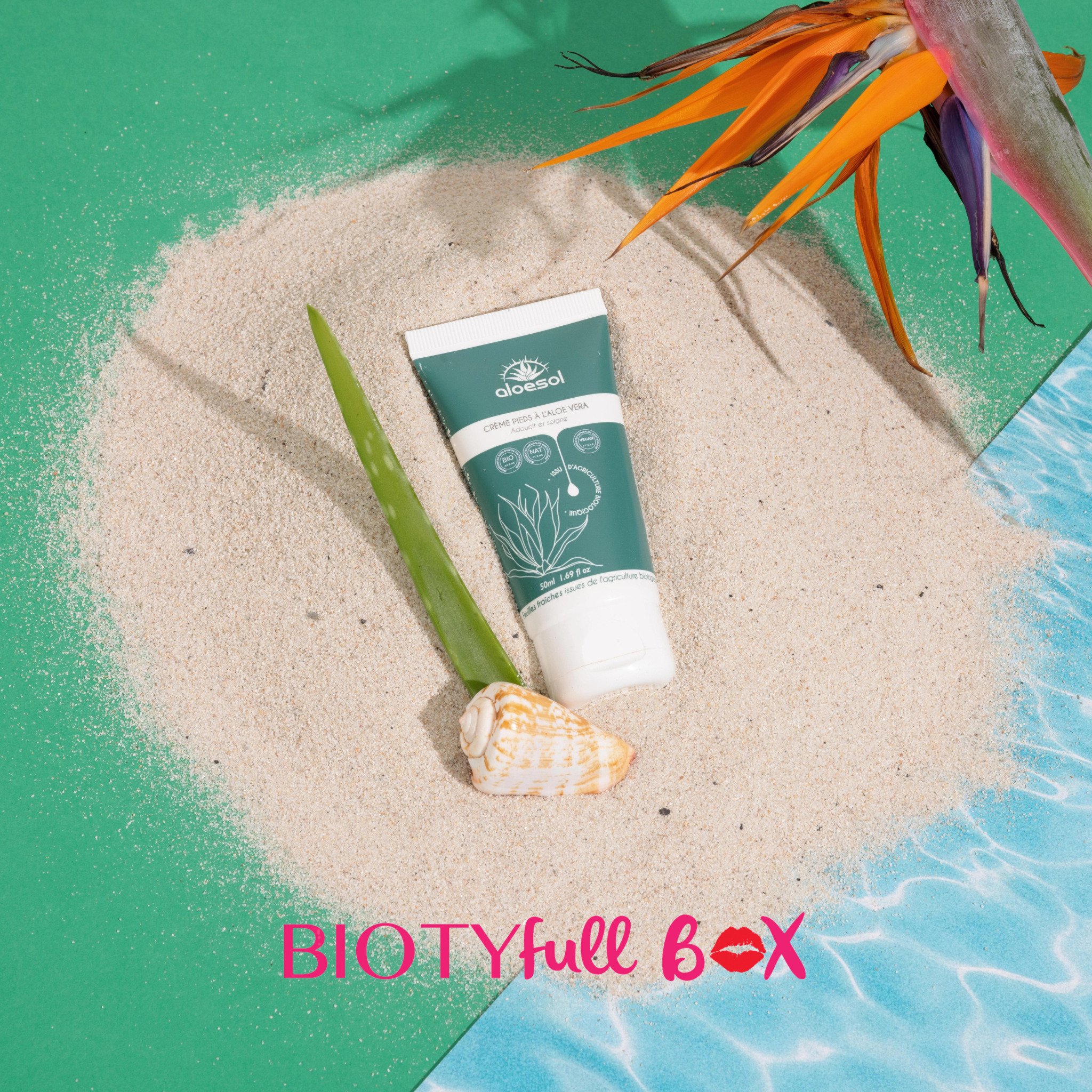 En collaboration avec Biotyfull Box, Aloesol a développé une nouvelle crème pieds avec un format de 50ml